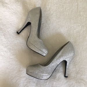 Silver Sparkle Platform Stilettos
